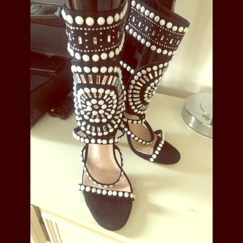Super chic pearl and rhinestone booties